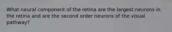 What neural component of the retina are the largest neurons in the retina and are the second order neurons of the visual pathway?