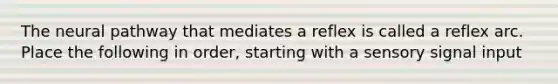The neural pathway that mediates a reflex is called a reflex arc. Place the following in order, starting with a sensory signal input