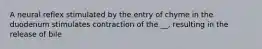 A neural reflex stimulated by the entry of chyme in the duodenum stimulates contraction of the __, resulting in the release of bile