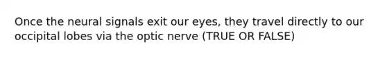 Once the neural signals exit our eyes, they travel directly to our occipital lobes via the optic nerve (TRUE OR FALSE)