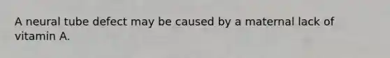 A neural tube defect may be caused by a maternal lack of vitamin A.
