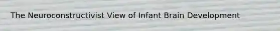 The Neuroconstructivist View of Infant Brain Development