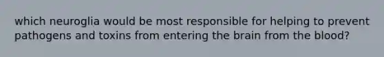 which neuroglia would be most responsible for helping to prevent pathogens and toxins from entering the brain from the blood?