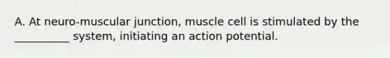 A. At neuro-muscular junction, muscle cell is stimulated by the __________ system, initiating an action potential.