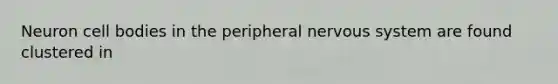 Neuron cell bodies in the peripheral <a href='https://www.questionai.com/knowledge/kThdVqrsqy-nervous-system' class='anchor-knowledge'>nervous system</a> are found clustered in