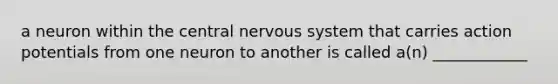 a neuron within the central nervous system that carries action potentials from one neuron to another is called a(n) ____________