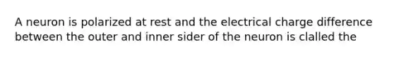 A neuron is polarized at rest and the electrical charge difference between the outer and inner sider of the neuron is clalled the