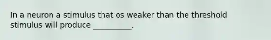 In a neuron a stimulus that os weaker than the threshold stimulus will produce __________.