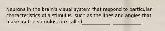 Neurons in <a href='https://www.questionai.com/knowledge/kLMtJeqKp6-the-brain' class='anchor-knowledge'>the brain</a>'s visual system that respond to particular characteristics of a stimulus, such as the lines and angles that make up the stimulus, are called____________- ____________.
