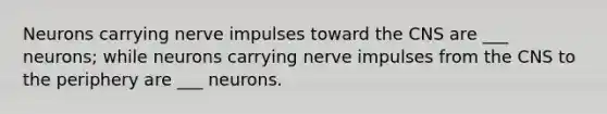 Neurons carrying nerve impulses toward the CNS are ___ neurons; while neurons carrying nerve impulses from the CNS to the periphery are ___ neurons.