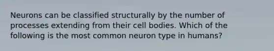 Neurons can be classified structurally by the number of processes extending from their cell bodies. Which of the following is the most common neuron type in humans?