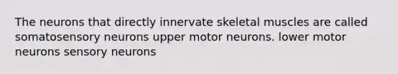 The neurons that directly innervate skeletal muscles are called somatosensory neurons upper motor neurons. lower motor neurons sensory neurons