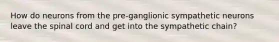 How do neurons from the pre-ganglionic sympathetic neurons leave the spinal cord and get into the sympathetic chain?