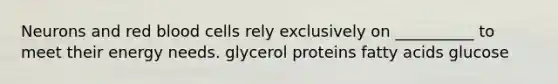 Neurons and red blood cells rely exclusively on __________ to meet their energy needs. glycerol proteins fatty acids glucose