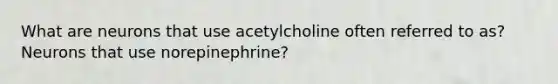 What are neurons that use acetylcholine often referred to as? Neurons that use norepinephrine?