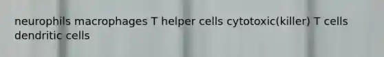 neurophils macrophages T helper cells cytotoxic(killer) T cells dendritic cells