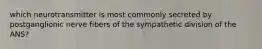 which neurotransmitter is most commonly secreted by postganglionic nerve fibers of the sympathetic division of the ANS?