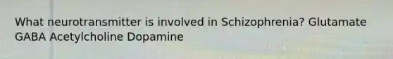 What neurotransmitter is involved in Schizophrenia? Glutamate GABA Acetylcholine Dopamine