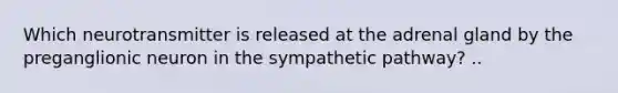 Which neurotransmitter is released at the adrenal gland by the preganglionic neuron in the sympathetic pathway? ..