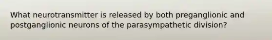 What neurotransmitter is released by both preganglionic and postganglionic neurons of the parasympathetic division?