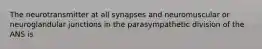 The neurotransmitter at all synapses and neuromuscular or neuroglandular junctions in the parasympathetic division of the ANS is