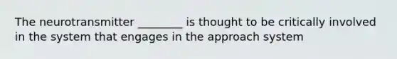 The neurotransmitter ________ is thought to be critically involved in the system that engages in the approach system