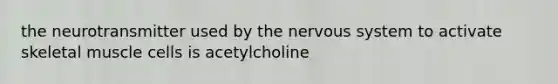 the neurotransmitter used by the <a href='https://www.questionai.com/knowledge/kThdVqrsqy-nervous-system' class='anchor-knowledge'>nervous system</a> to activate skeletal muscle cells is acetylcholine