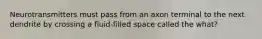 Neurotransmitters must pass from an axon terminal to the next dendrite by crossing a fluid-filled space called the what?