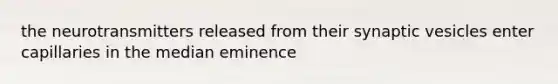 the neurotransmitters released from their synaptic vesicles enter capillaries in the median eminence