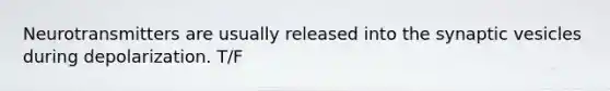 Neurotransmitters are usually released into the synaptic vesicles during depolarization. T/F