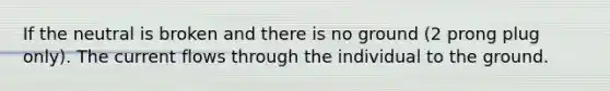 If the neutral is broken and there is no ground (2 prong plug only). The current flows through the individual to the ground.