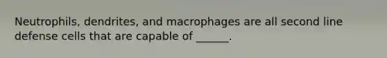 Neutrophils, dendrites, and macrophages are all second line defense cells that are capable of ______.