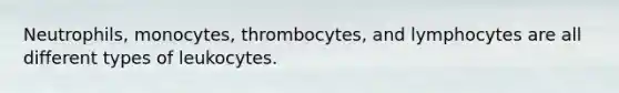 Neutrophils, monocytes, thrombocytes, and lymphocytes are all different types of leukocytes.