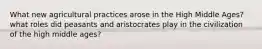 What new agricultural practices arose in the High Middle Ages? what roles did peasants and aristocrates play in the civilization of the high middle ages?