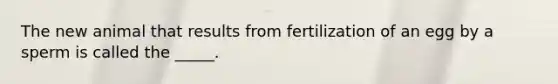 The new animal that results from fertilization of an egg by a sperm is called the _____.