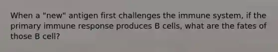 When a "new" antigen first challenges the immune system, if the primary immune response produces B cells, what are the fates of those B cell?