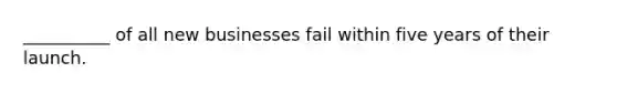 __________ of all new businesses fail within five years of their launch.