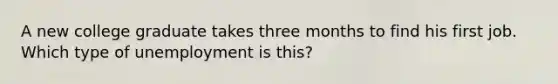 A new college graduate takes three months to find his first job. Which type of unemployment is this?