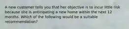 A new customer tells you that her objective is to incur little risk because she is anticipating a new home within the next 12 months. Which of the following would be a suitable recommendation?