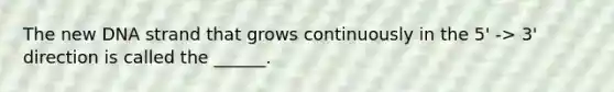 The new DNA strand that grows continuously in the 5' -> 3' direction is called the ______.