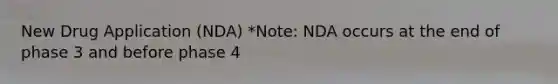 New Drug Application (NDA) *Note: NDA occurs at the end of phase 3 and before phase 4