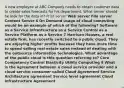 A new employee at ABC Company needs to obtain customer data to create sales forecasts for his department, What server should he look for the data in? Print server Web server File server Content Server 6 On Demand usage of cloud computing would be an example of which of the following? Software as a Service Infrastructure as a Service Control as a Service Platform as a Service 7 Harrison Houses, a real estate firm, has recently switched to a public cloud. They are enjoying higher profits because they have more time to spend selling real estate sales instead of dealing with the outsource information technologies. What advantage of the public cloud is this question referring to? Core Competency Control Elasticity Utility Computing 9 What is the agreement between a cloud service provider and a cloud service consumer called Cloud Agreement Service Architecture agreement Service level agreement Cloud Infrastructure Agreement