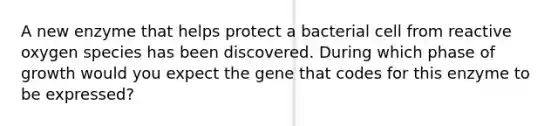 A new enzyme that helps protect a bacterial cell from reactive oxygen species has been discovered. During which phase of growth would you expect the gene that codes for this enzyme to be expressed?