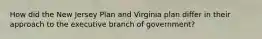 How did the New Jersey Plan and Virginia plan differ in their approach to the executive branch of government?