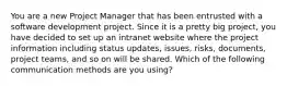 You are a new Project Manager that has been entrusted with a software development project. Since it is a pretty big project, you have decided to set up an intranet website where the project information including status updates, issues, risks, documents, project teams, and so on will be shared. Which of the following communication methods are you using?