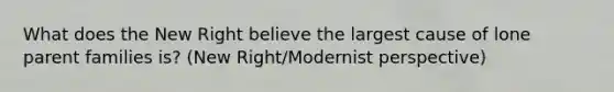 What does the New Right believe the largest cause of lone parent families is? (New Right/Modernist perspective)