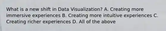 What is a new shift in Data Visualization? A. Creating more immersive experiences B. Creating more intuitive experiences C. Creating richer experiences D. All of the above