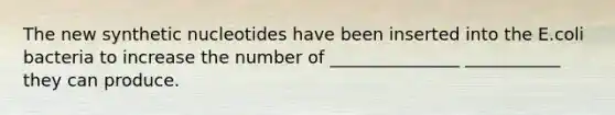 The new synthetic nucleotides have been inserted into the E.coli bacteria to increase the number of _______________ ___________ they can produce.