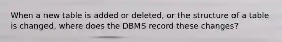 When a new table is added or deleted, or the structure of a table is changed, where does the DBMS record these changes?