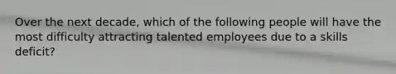 Over the next decade, which of the following people will have the most difficulty attracting talented employees due to a skills deficit?